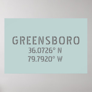 Poster Coordenadas de Latitude e Longitude do Greensboro 