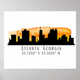 Poster Coordenadas do Mapa da Cidade de Atlanta