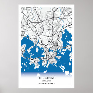 Poster Coordenadas do Mapa da Cidade de Helsínquia, Finl