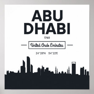 Poster Coordenadas preto e branco da cidade de Abu Dhabi