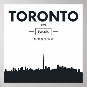 Poster Coordenadas preto e branco da cidade de Toronto,
