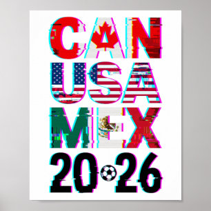 Poster Copa do Mundo de Futebol CAN EUA MEX 2026 com defe