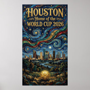 Poster Copa do Mundo de Houston 2026 Reflexo Noturno Fute
