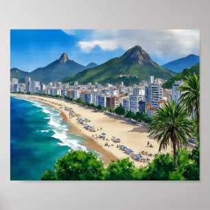 Poster Copacabana Beach Rio Brazi Watercolor