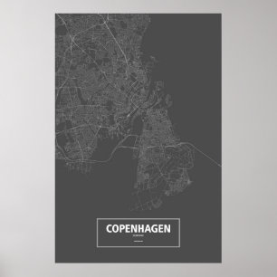 Poster Copenhaga, Dinamarca (branca no preto)
