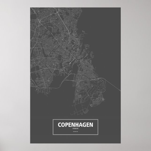 Poster Copenhaga, Dinamarca (branco a preto) (Frente)