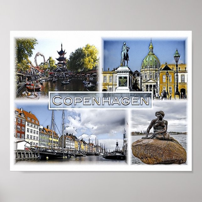 Poster Copenhaga - Dinamarca - Mosaico - (Frente)