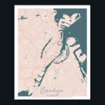 Poster Copenhagen Denmark rosa e azul - Script branco<br><div class="desc">Mapa de Ruas de Cortes Azuis e Rosa de Copenhagen Dinamarca</div>