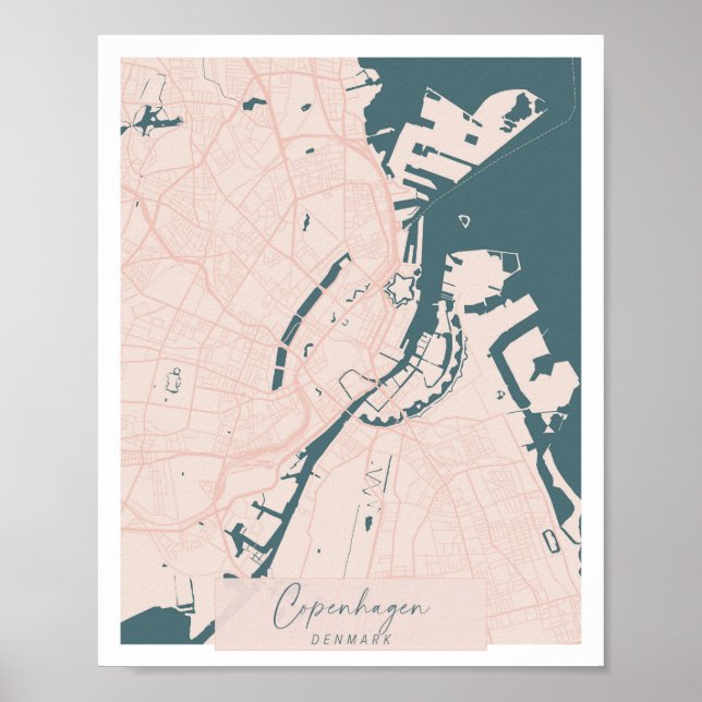 Poster Copenhagen Denmark rosa e azul - Script branco (Frente)