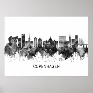 Poster Copenhagen Denmark Skyline BW