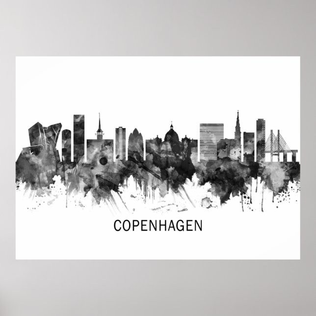 Poster Copenhagen Denmark Skyline BW (Frente)