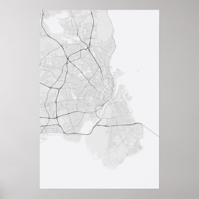 Poster Copenhagen, Dinamarca Map. (Preto em branco) (Frente)