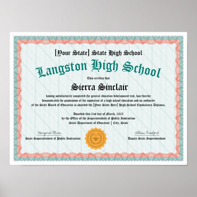 Poster Cópia do Diploma de Equivalência do Segundo grau G (Frente)