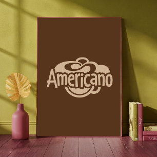 Poster Copo de Café Americano Arte Tipográfica Retro café