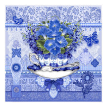 Copo de Porcelana Azul e Flores 16 x 16