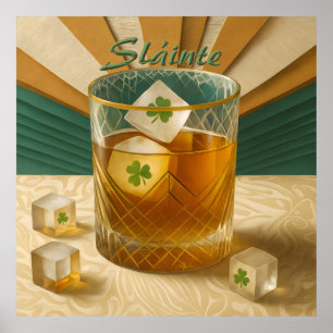 Poster Copo de Uísque Irlandês Shamrock Ice "Sláinte!"
