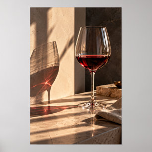 Poster Copo de Vinho Tinto à Luz Dourada do Sol – Elegânc