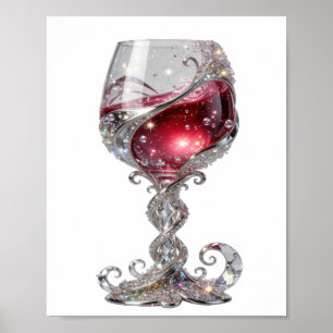 Poster Copo de vinho tinto prateado brilhante