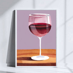 Poster Copo de Vinho Tinto   Vino Aquarela