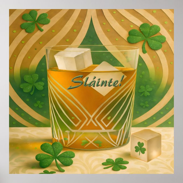Poster Copo para uísque irlandês Shamrocks "Sláinte!" (Frente)