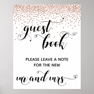 Poster Copper Confetti Hearts Guest Book Reception Sign