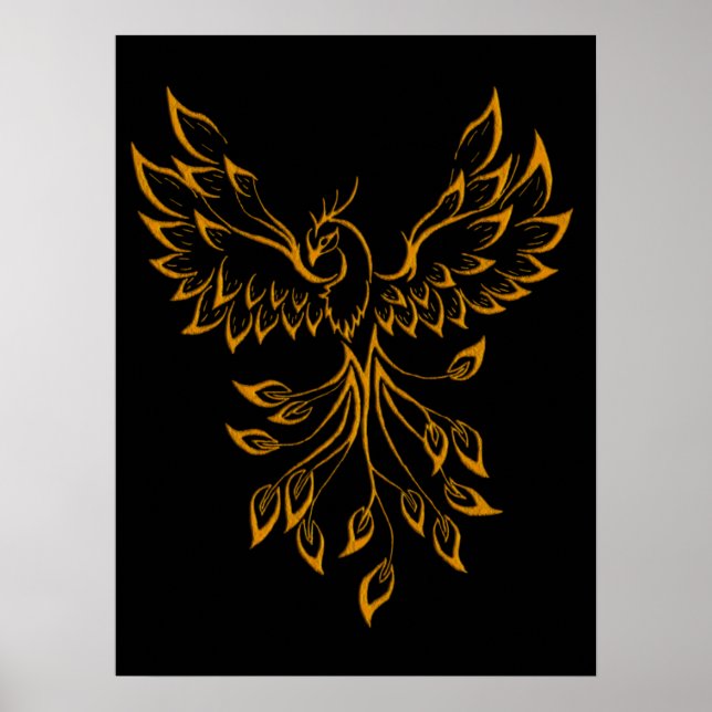 Poster Copper Dourado Phoenix sobe em preto (Frente)
