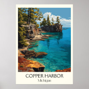Poster Copper Harbor Michigan Vintage Lake Superior Art