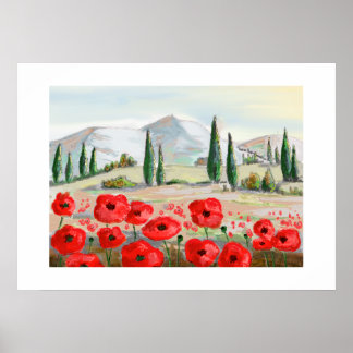 Poster Coquelicots en fête fleurs rouges.
