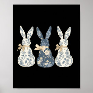 Poster Coquete B do Dia do Felz pascoa Coelho Azul Floral