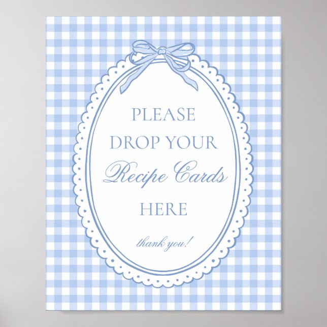 Poster Coquete Gingham Azul Compartilhe uma Receita (Frente)