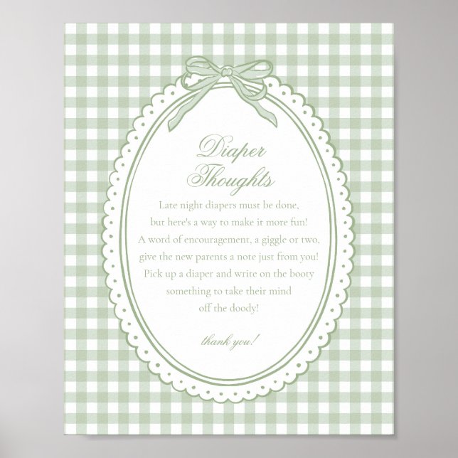 Poster Coquete Gingham Verde Laço Pensamentos de Fralda B (Frente)