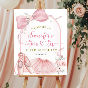 Poster Coquete Rosa Dois-Tutu Aniversário de Bailarina Fo