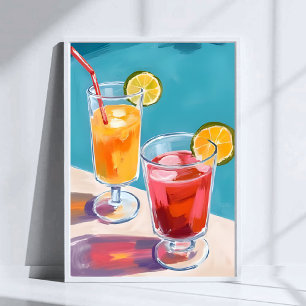 Poster Coquetéis de Verão na Piscina Aquarela