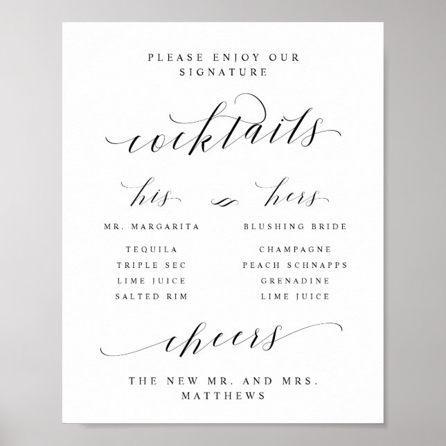 Poster Coquetéis Especiais Carta do Bar Menu Ele & Ela (Frente)
