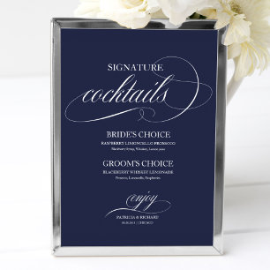 Poster Coquetéis Especiais Cartaz de Casamento Azul Marin