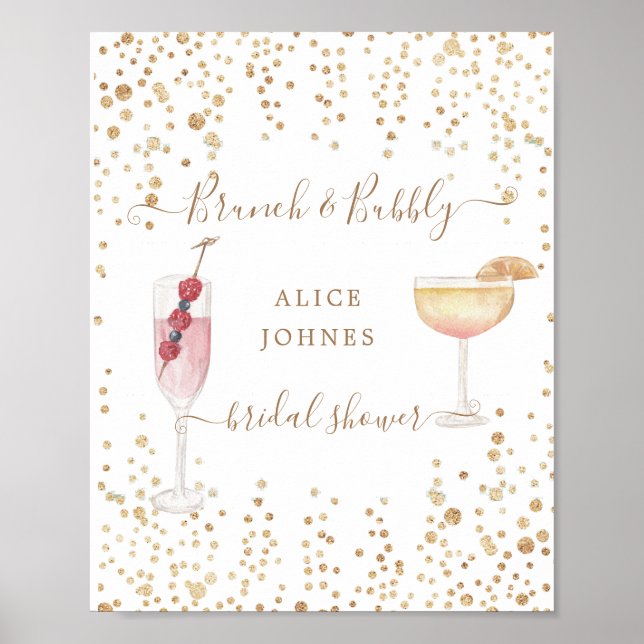 Poster coquetéis espumantes com glitter dourado para brun (Frente)