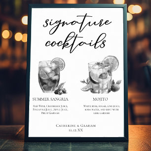 Poster Coquetéis Sangria de Verão Mojito Preto e Branco