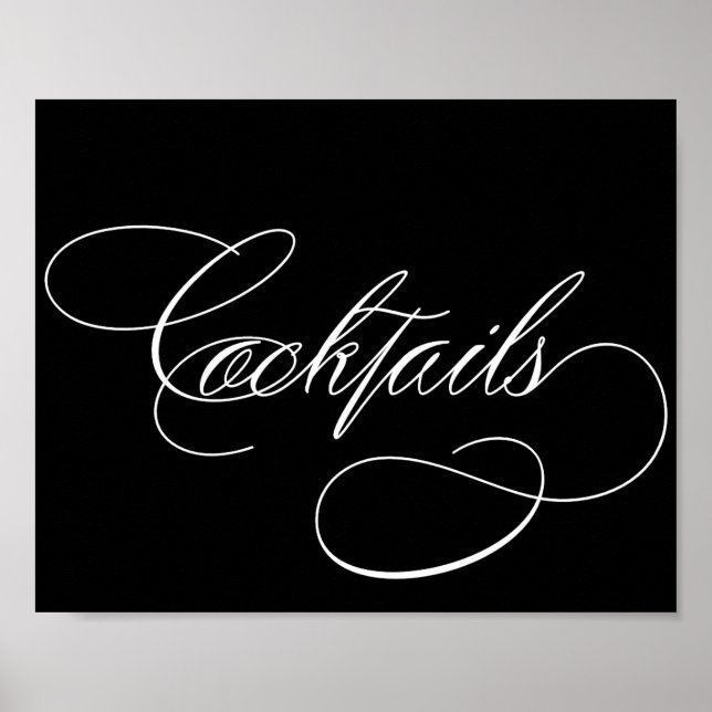 Poster Coquetéis | Script branco elegante no sinal de Bar (Frente)