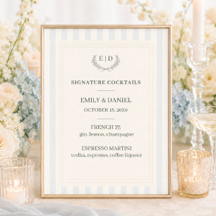 Poster Coquetéis Signature Azul & Sage Listrado Casamento