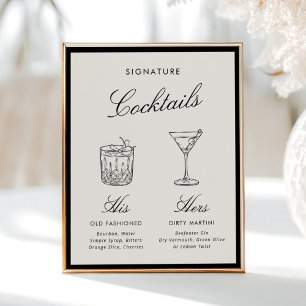Poster Coquetéis Signature Caligrafia Clássica Dinheiro A