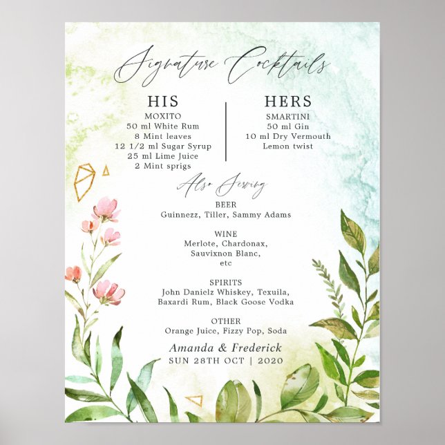 Poster Coquetéis Signature Casamento Crystal Greenery (Frente)