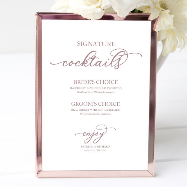 Poster Coquetéis Signature Chic Roe Gold Script Sign (Criador carregado)