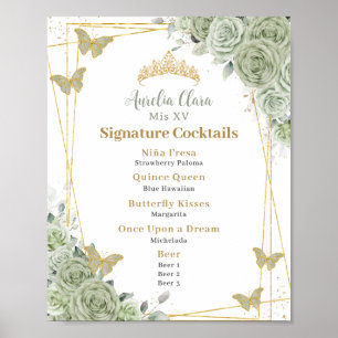 Poster Coquetéis Signature Quinceanera Florais em Verde S