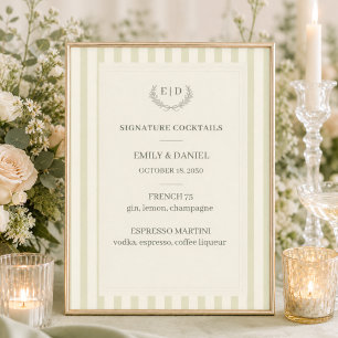 Poster Coquetéis Signature Sage Verde Listrado Casamento