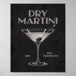 Poster Coquetel Dry Martini Gin Vermute Elegante Preto