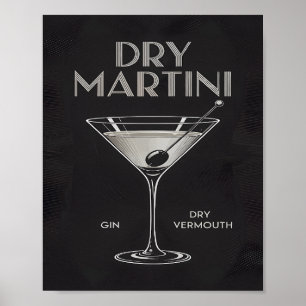 Poster Coquetel Dry Martini Gin Vermute Elegante Preto