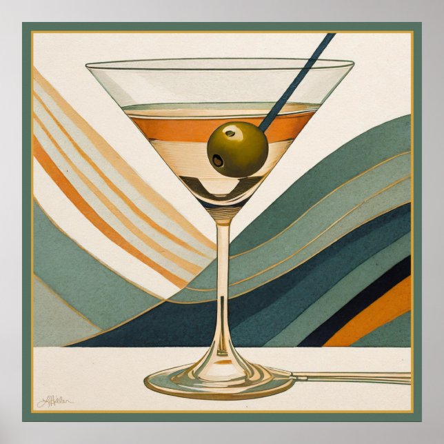 Poster Coquetel Martini Design Meados do Século (Frente)