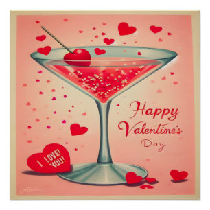 Pôster Coquetel Mid Century Valentine Martini
