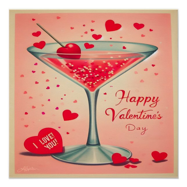 Pôster Coquetel Mid Century Valentine Martini (Frente)