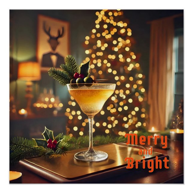 Pôster Coquetel Natalino de Meados do Século Alegre e Bri (Frente)